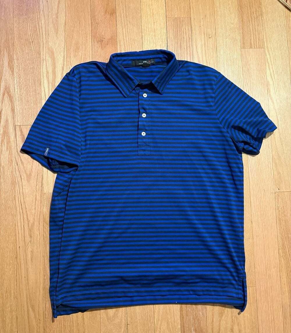RLX Ralph Lauren Blue and Black Striped Short Sleeve Golf Men's Size Large